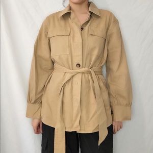 Nasty Gal beige button up shirt jacket